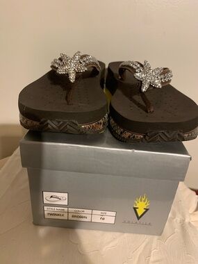 Volatile Brown Rhinestone Starfish Flip Flops
